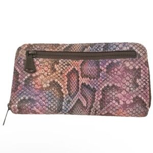 Aimee Kestenberg Multicolor Cobra Skin Leather Zip Around Wallet Organizer